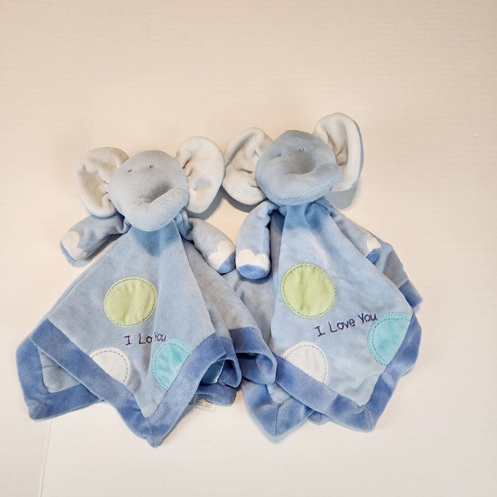 2 Blue Elephant Rattles Loveys Just One Year by Carter's I love you Twins
